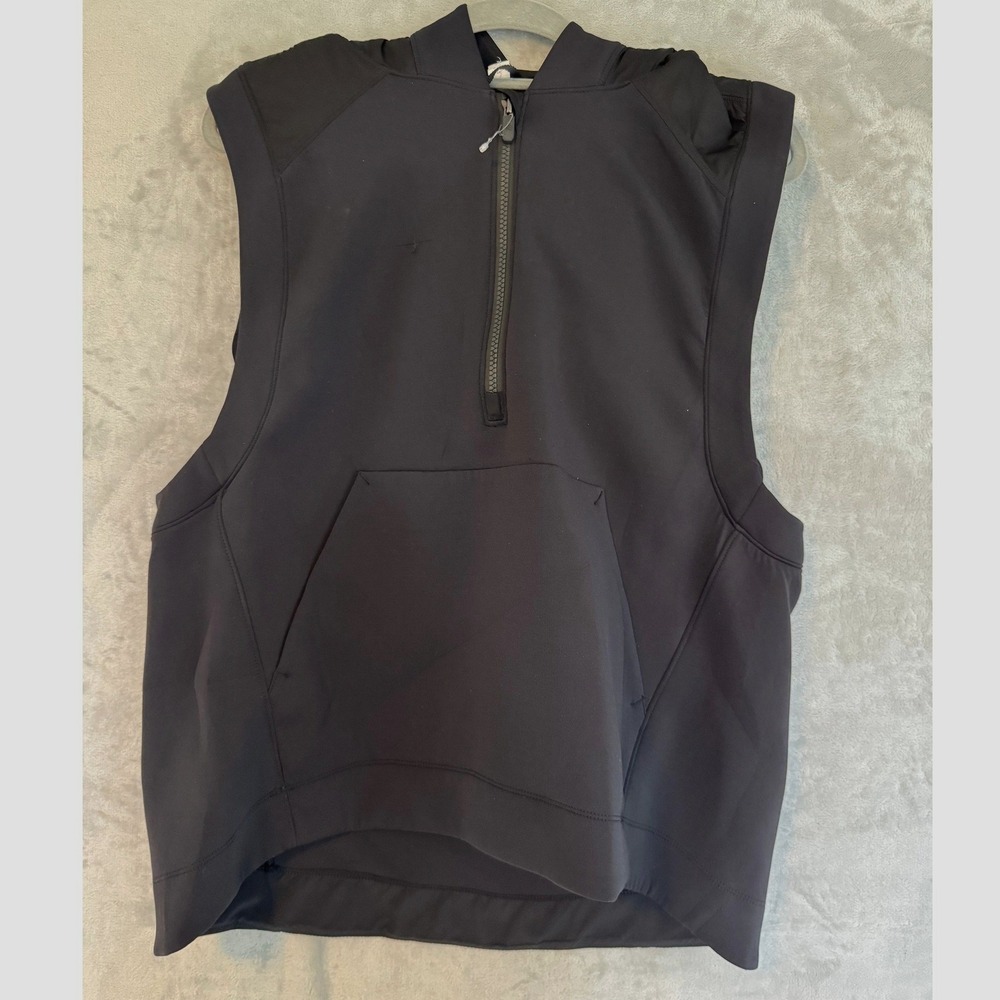 Lululemon Black Sleeveless Re-Form Half Zip Hoodie Vest Pocket Womens US 12 $98